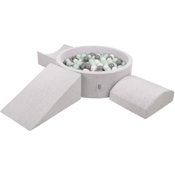 KiddyMoon Area Di Gioco In Schiuma Con Tondo Piscina Di Palline (200 Palline) Per Bambini, Grigioch:Bianco/Grigio/Menta - grigioCh:bianco/grigio/menta precio