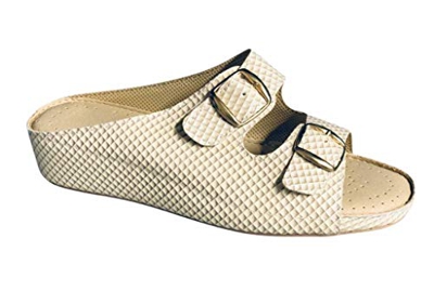 Bocciolo 3 Rose 963 Ciabatta Donna Aperta Regolabile Doppia Fibbia Tacco 4 CM Antiscivolo Beige (39)