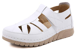 Sandali Punta Chiusa Donna Sandali in Pelle Soffice Estive Antiscivolo Sandali Cava Casual Scarpe Piatte,Bianco,40 EU características