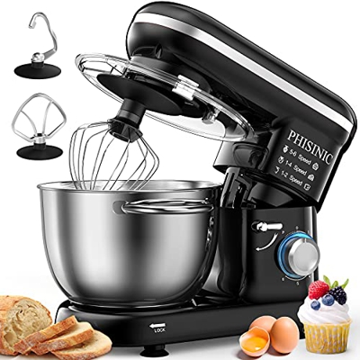Impastatrice Planetaria PHISINIC Robot da Cucina 1500W Mixer Cucina 5.5L Basso Rumore Multifunzione Impastatrice Professionale con Ganci Impastatore 6