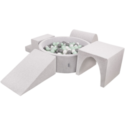 KiddyMoon Area Di Gioco In Schiuma Con Tondo Piscina Di Palline (200 Palline) Per Bambini, Grigioch:Bianco/Grigio/Menta - grigioCh:bianco/grigio/menta en oferta
