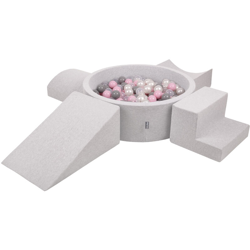 KiddyMoon Area Di Gioco In Schiuma Con Tondo Piscina Di Palline (200 Palline) Per Bambini, Grigioch:Perla/Grigio/Trasparente/Rosa Chiaro en oferta