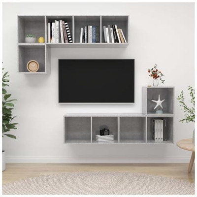 Set Porta Tv 4 Pz Grigio Cemento In Truciolato