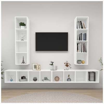 Mobile Tv A Parete 4 Pz Bianco In Truciolato