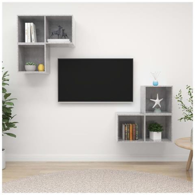 Set Porta Tv 4 Pz Grigio Cemento In Truciolato