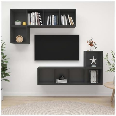 Set Mobile Tv 4 Pz Grigio In Truciolato