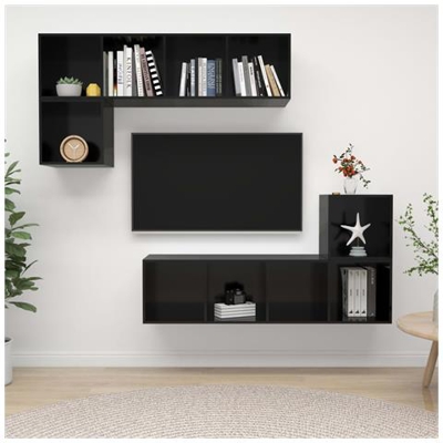 Set Mobile Tv 4 Pz Nero Lucido In Truciolato
