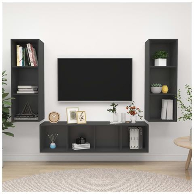 Set Porta Tv 3 Pz Grigio In Truciolato