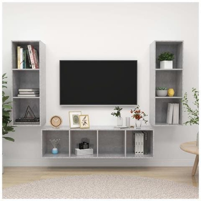 Set Porta Tv 3 Pz Grigio Cemento In Truciolato