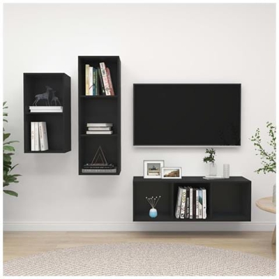 Set Mobile Tv 3 Pz Nero In Truciolato