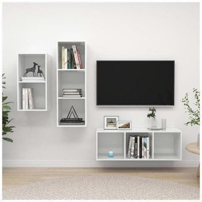 Set Mobile Tv 3 Pz Bianco Lucido In Truciolato