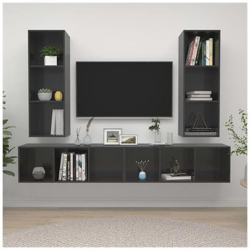 Mobile Tv A Parete 4 Pz Grigio Lucido In Truciolato en oferta