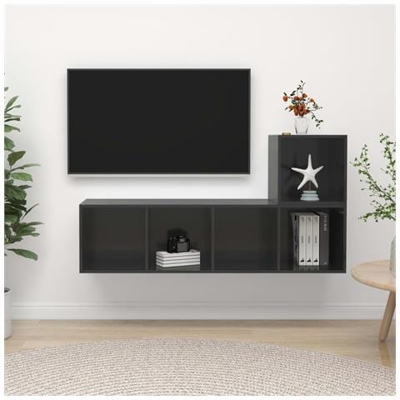 Set Mobile Tv 2 Pz Grigio Lucido In Truciolato