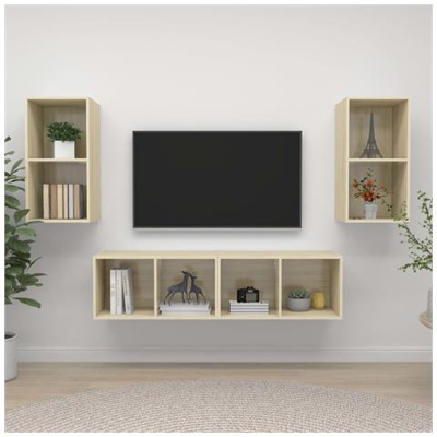 Mobile Tv A Parete 4 Pz Rovere Sonoma In Truciolato