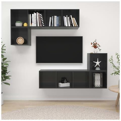 Set Mobile Tv 4 Pz Grigio Lucido In Truciolato