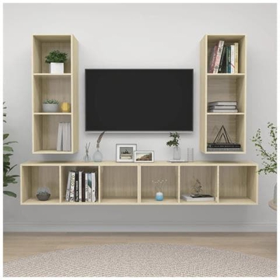 Mobile Tv A Parete 4 Pz Rovere Sonoma In Truciolato