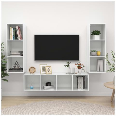 Set Mobile Tv 3 Pz Bianco Lucido In Truciolato
