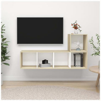 Set Porta Tv 2 Pz Bianco E Rovere Sonoma In Truciolato