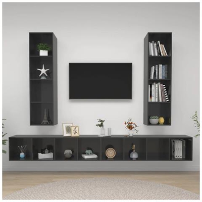 Mobile Tv A Parete 4 Pz Grigio Lucido In Truciolato