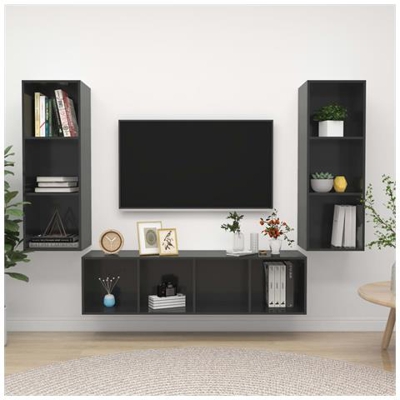 Set Mobile Tv 3 Pz Grigio Lucido In Truciolato