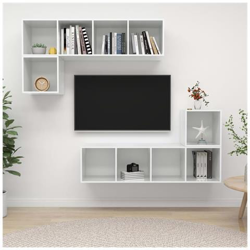 Set Mobile Tv 4 Pz Bianco Lucido In Truciolato en oferta