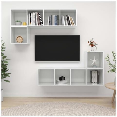 Set Mobile Tv 4 Pz Bianco Lucido In Truciolato