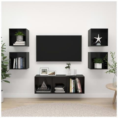 Set Mobile Tv 5 Pz Nero Lucido In Truciolato