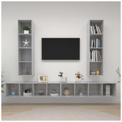 Mobile Tv A Parete 4 Pz Grigio Cemento In Truciolato