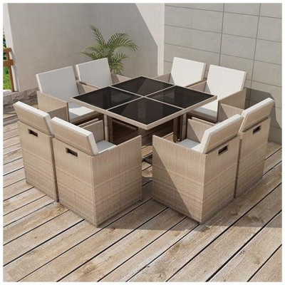 25 Pezzi Set Da Pranzo Esterno In Polyrattan Grigio