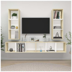 Mobile Tv A Parete 4 Pz Bianco E Rovere Sonoma In Truciolato en oferta