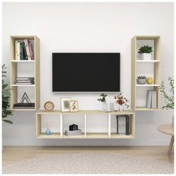 Set Porta Tv 3 Pz Bianco E Rovere Sonoma In Truciolato características