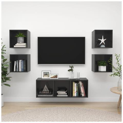 Set Mobile Tv 5 Pz Grigio Lucido In Truciolato