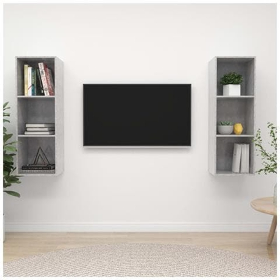 Mobile Tv A Parete 2 Pz Grigio Cemento In Truciolato