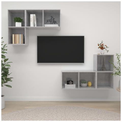 Mobile Tv A Parete 4 Pz Grigio Cemento In Truciolato