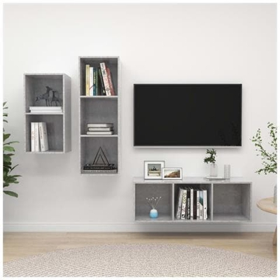 Set Porta Tv 3 Pz Grigio Cemento In Truciolato
