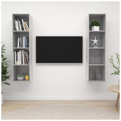 Mobile Tv A Parete 2 Pz Grigio Cemento In Truciolato