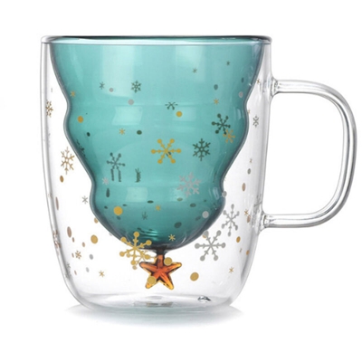 Tazza per albero di Natale Tazze in vetro isolante a doppia parete Tazza da caffe per ufficio con manico Albero Fiocco di neve Bicchieri per te Latte