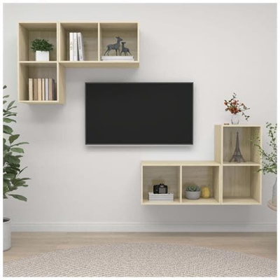 Mobile Tv A Parete 4 Pz Rovere Sonoma In Truciolato
