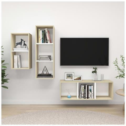 Set Porta Tv 3 Pz Bianco E Rovere Sonoma In Truciolato precio
