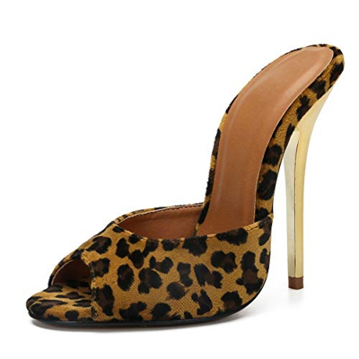 Women's Men's Crossdressing Mule Heels Peep Toe Backless Stiletto Slip On Sandals Dress Party Shoes Plus Size Suede leopard-38