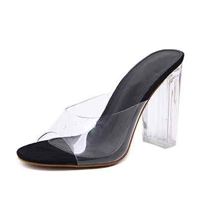 Tomwell Scarpa Donna Sintetica Sandalo Tacco Trasparente Perspex Peep Toe Lacci Bassi Donna Estivi Sandali Tacco Alto Trasparenti C Nero 40 EU