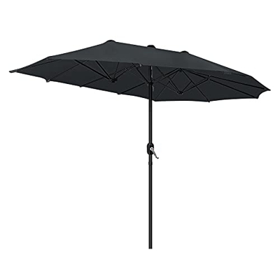 LZQ Ombrellone parasole doppio in alluminio con manovella, doppio strato ovale, da giardino, da terrazza, protezione solare UV50+, crema, 453 x 263 x 