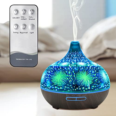 TTLIFE diffusore oli essenziali 500 ml umidificatore oli essenziali Umidificatore per aromaterapia ad ultrasuoni in vetro 3D con 7 luci a LED a colori