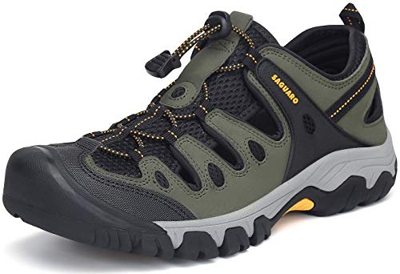 Sandali Uomo Trekking Sportivi Pelle Traspirante Casual Scarpe Outdoor Estivi Verde 44