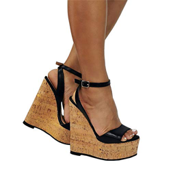 EDWRD Tacchi Donna Tacchi Alti 15,5 Cm Sandali con Zeppa Neri Piattaforma Alta con Fibbia alla Caviglia,Black-43 en oferta