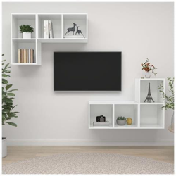 Mobile Tv A Parete 4 Pz Bianco Lucido In Truciolato en oferta