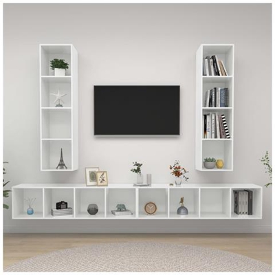 Mobile Tv A Parete 4 Pz Bianco Lucido In Truciolato