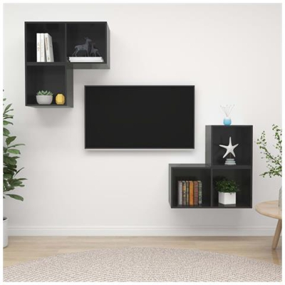 Set Mobile Tv 4 Pz Grigio Lucido In Truciolato