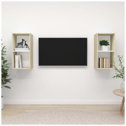 Mobile Tv A Parete 2 Pz Bianco E Rovere Sonoma In Truciolato en oferta