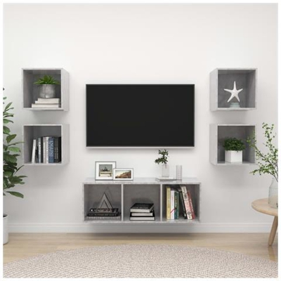 Set Porta Tv 5 Pz Grigio Cemento In Truciolato